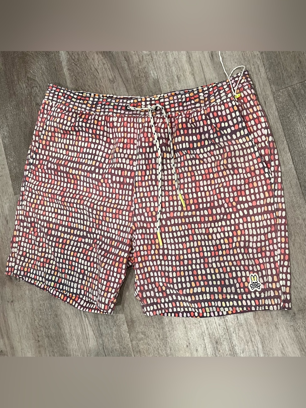 Psycho Bunny Summer Swim Shorts Trunks Lined Large Pink White Brush Strokes